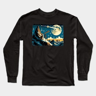 Meteor Watching Hiker Mountain Climbing Stargazing Cat Long Sleeve T-Shirt